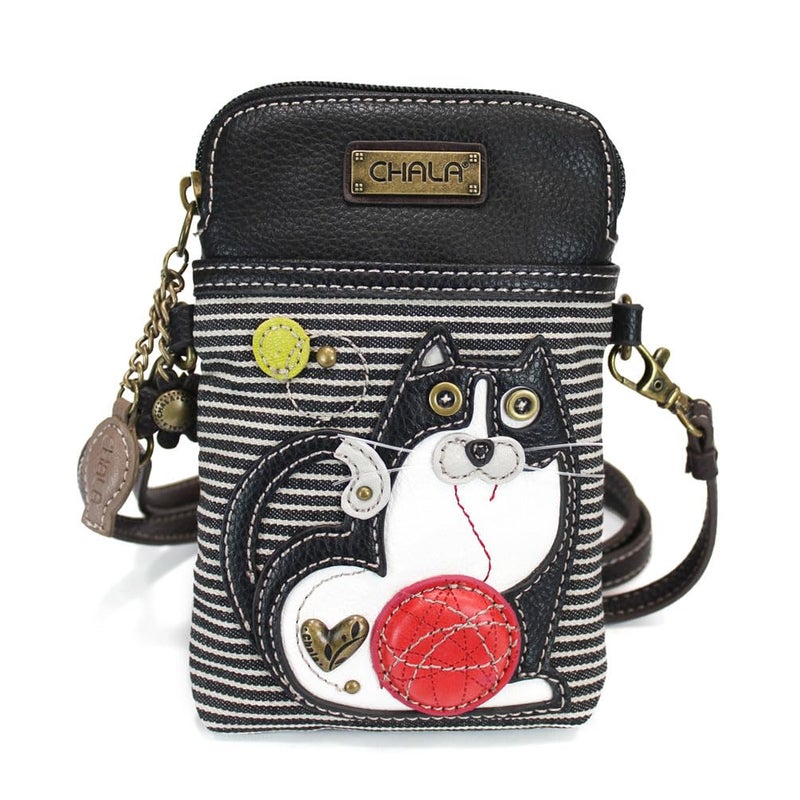 CHALA Cat Collection Cell Phone Crossbody Purse-Women PU Leather/Canvas Multicolor Handbag with Adjustable Strap - Fat Cat - black stripe - Image 1